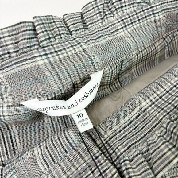 Cupcakes And Cashmere Pants 10 Womens Gray Checkered Mid-Rise Straight-Leg NWT - Picture 4 of 12